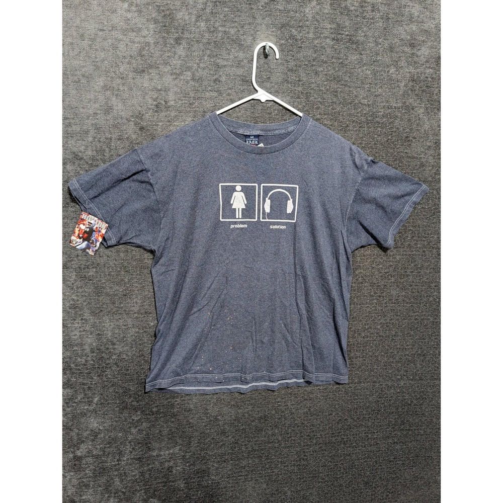 Jack Vintage Tee Mens XL Blue Problem Solution Headphones Graphic T-Shirt USA
